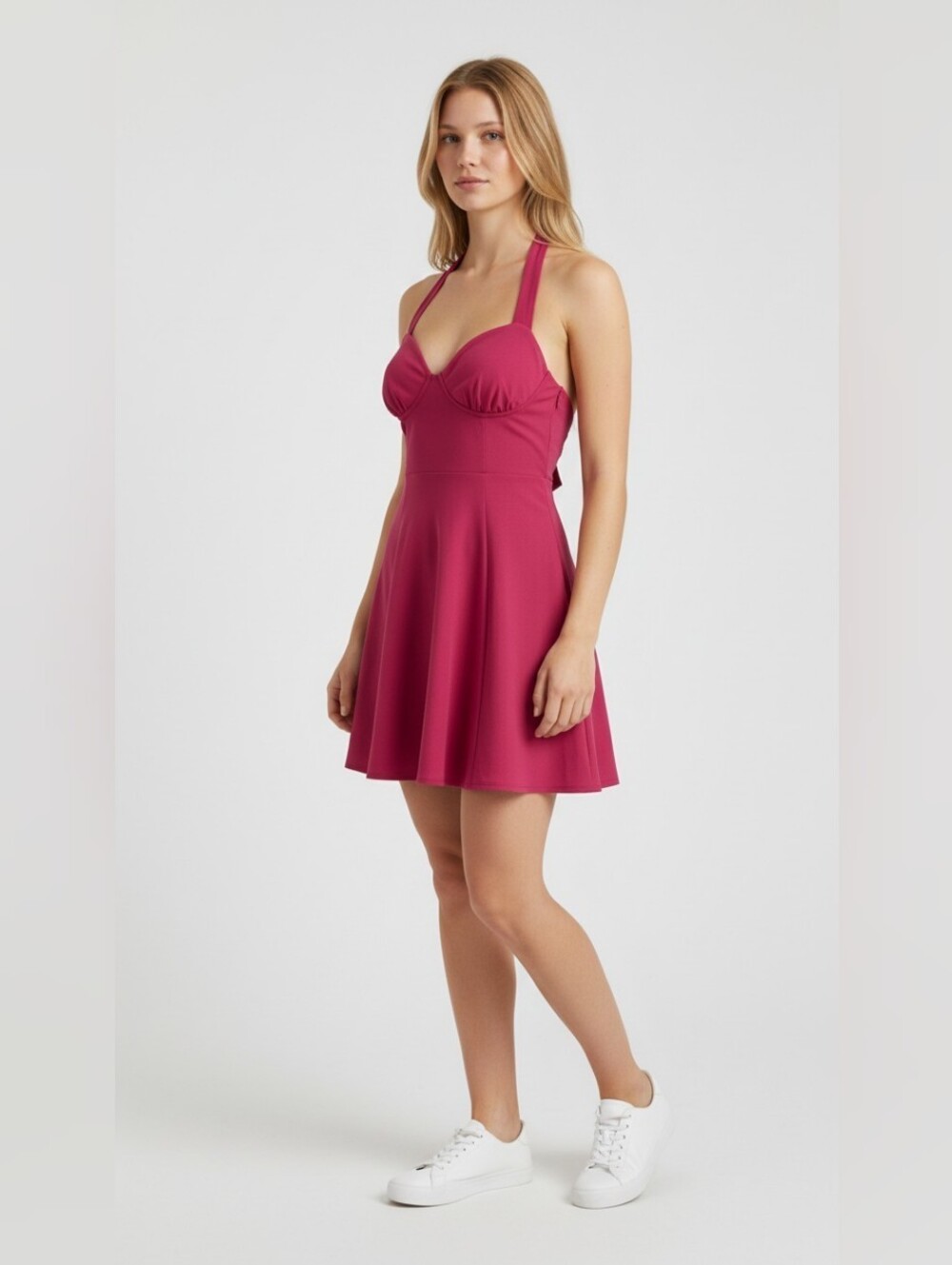Free People Halter Mini Dress in Raspberry
